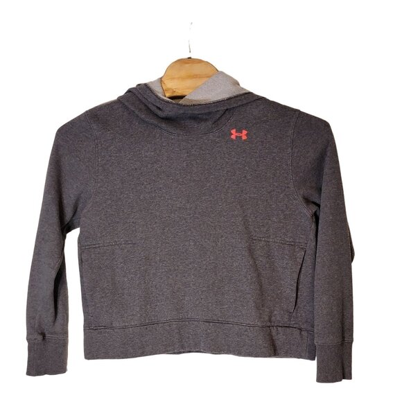 Under Armour Cowl Neck Hooded Sweatshirt Size Large Women's Gray Pink‎ Logo - Picture 1 of 5
